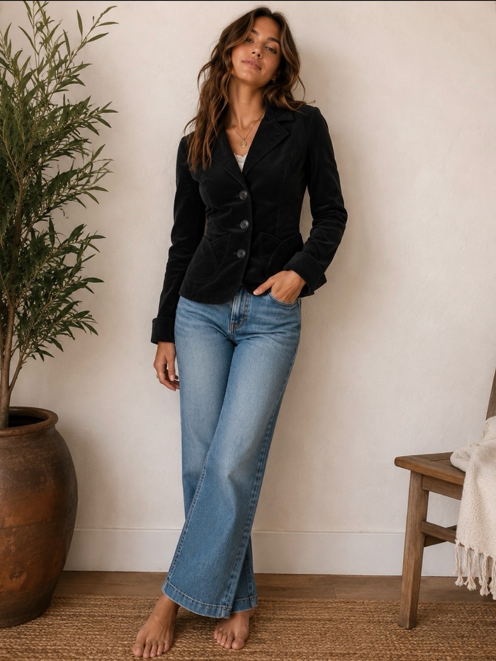 Ideology Black Corduroy Tailored Blazer Size 2